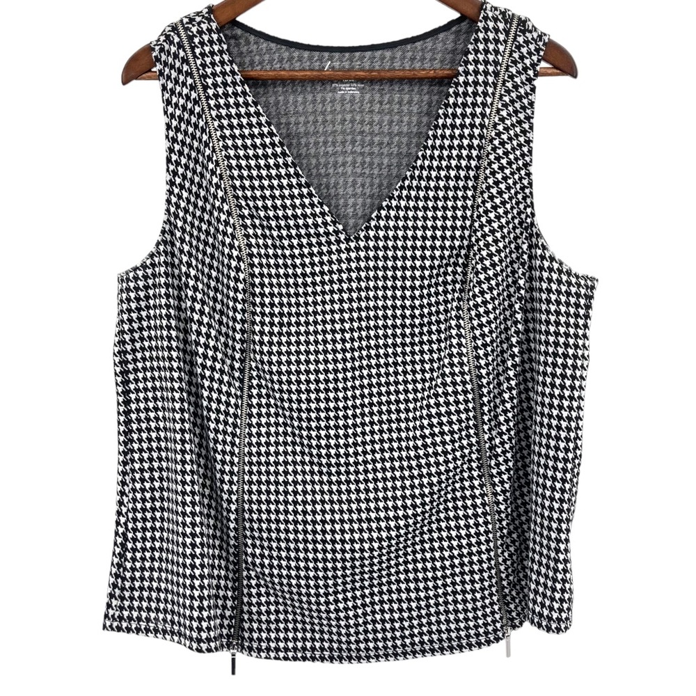 NWT Lane Bryant Houndstooth Print Blouse Zipper Detail Business Casual Office